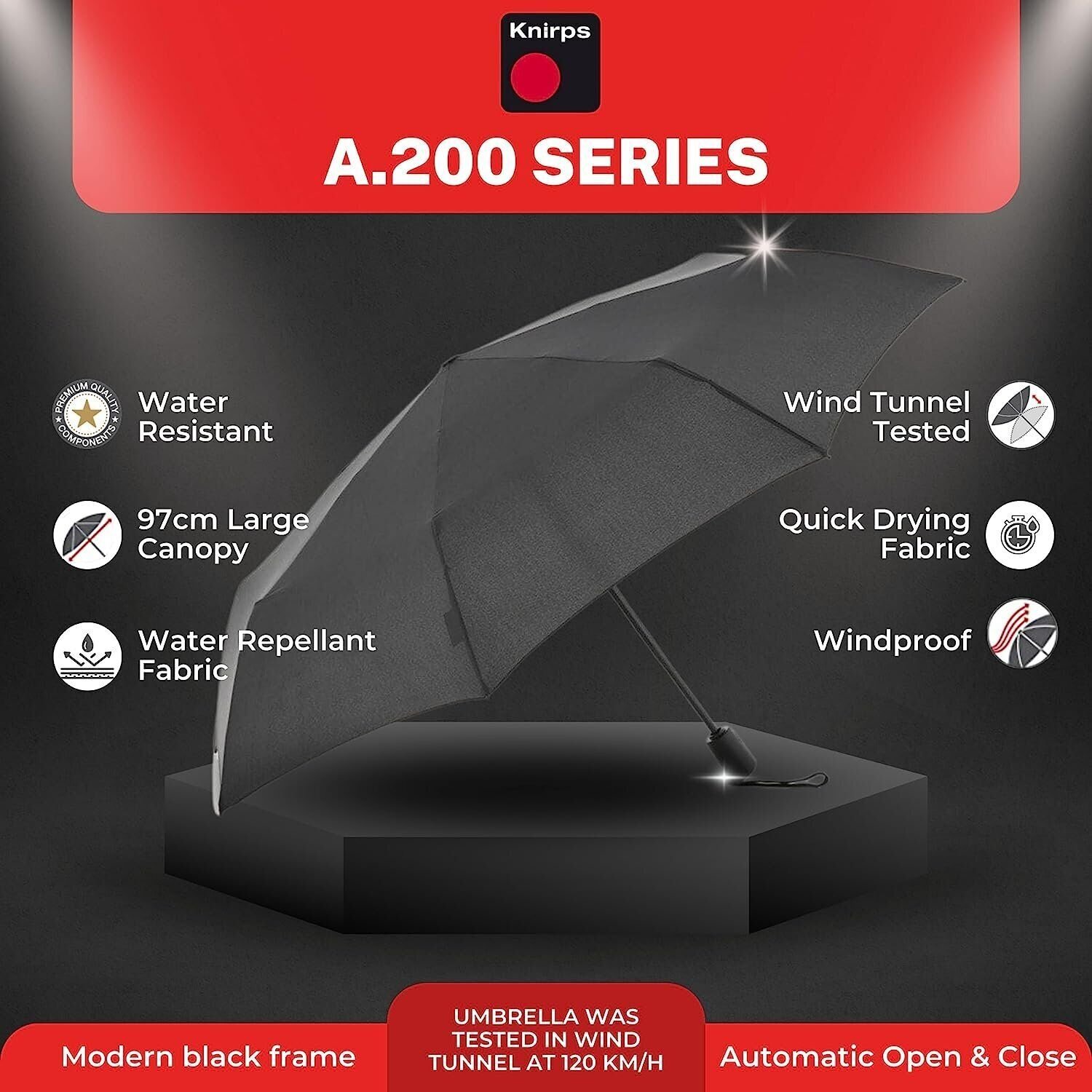 Knirps A.200 Medium Duomatic Automatic Open Close Rain Umbrella - Compact...
