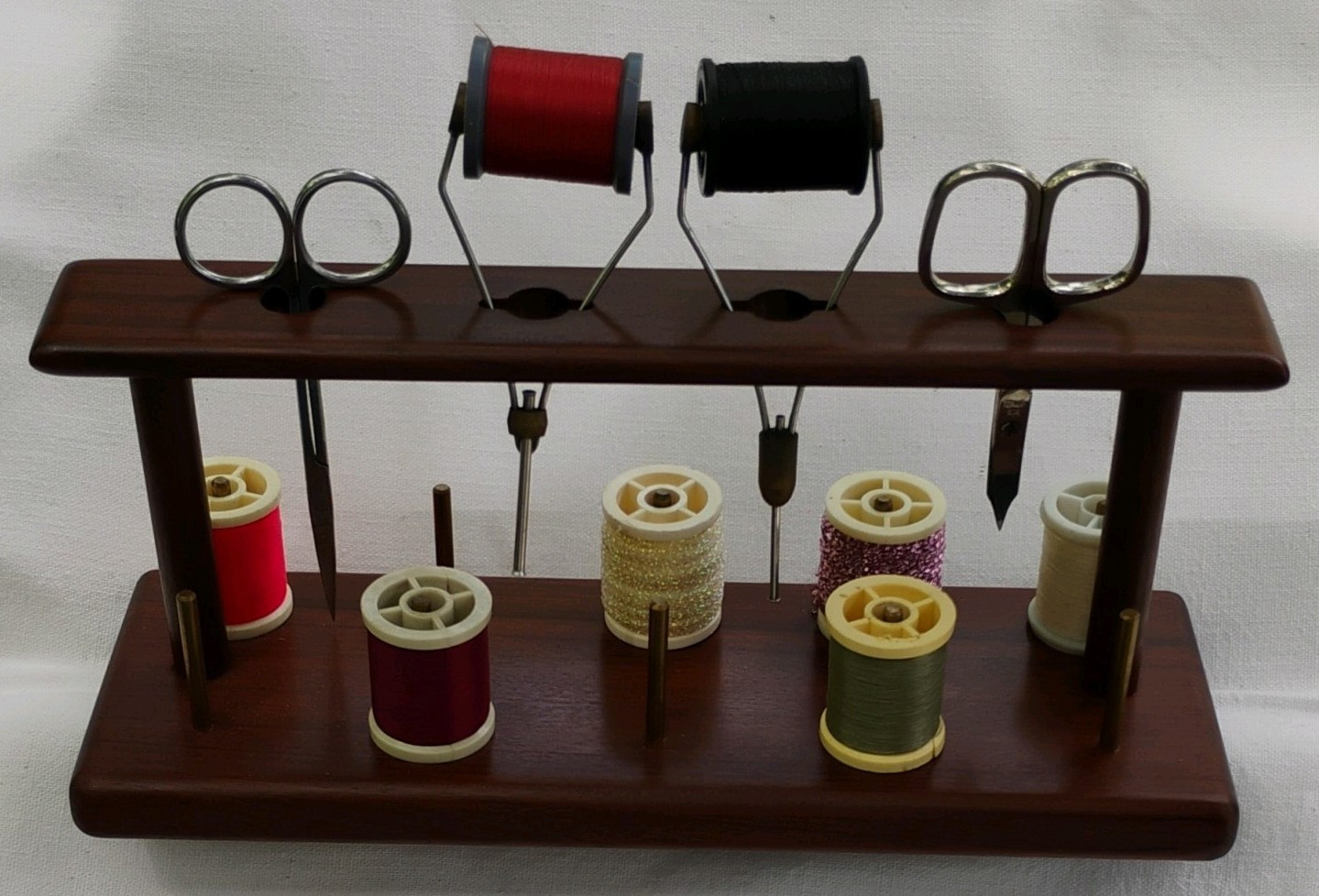 Wood Fly Tying Bench Tool/Thread Caddy. Brass Pegs.  Oregon USA