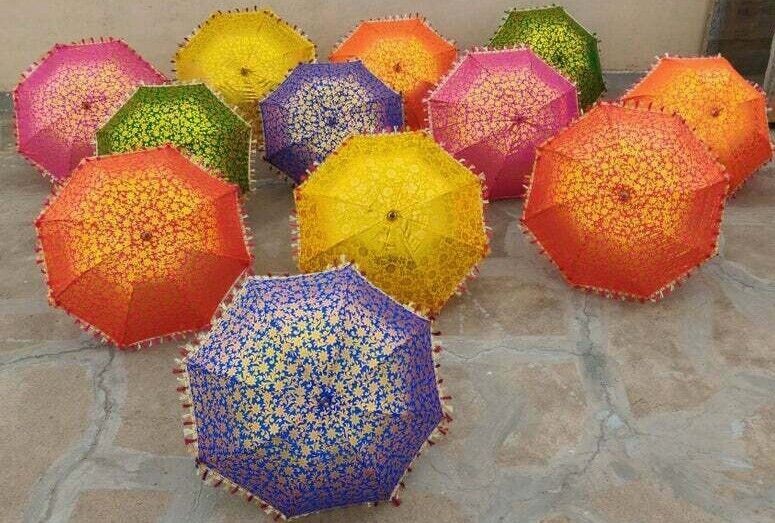 5 PC Handmade Mehndi Wedding Party Decoration Vintage Parasol Indian Umbrella