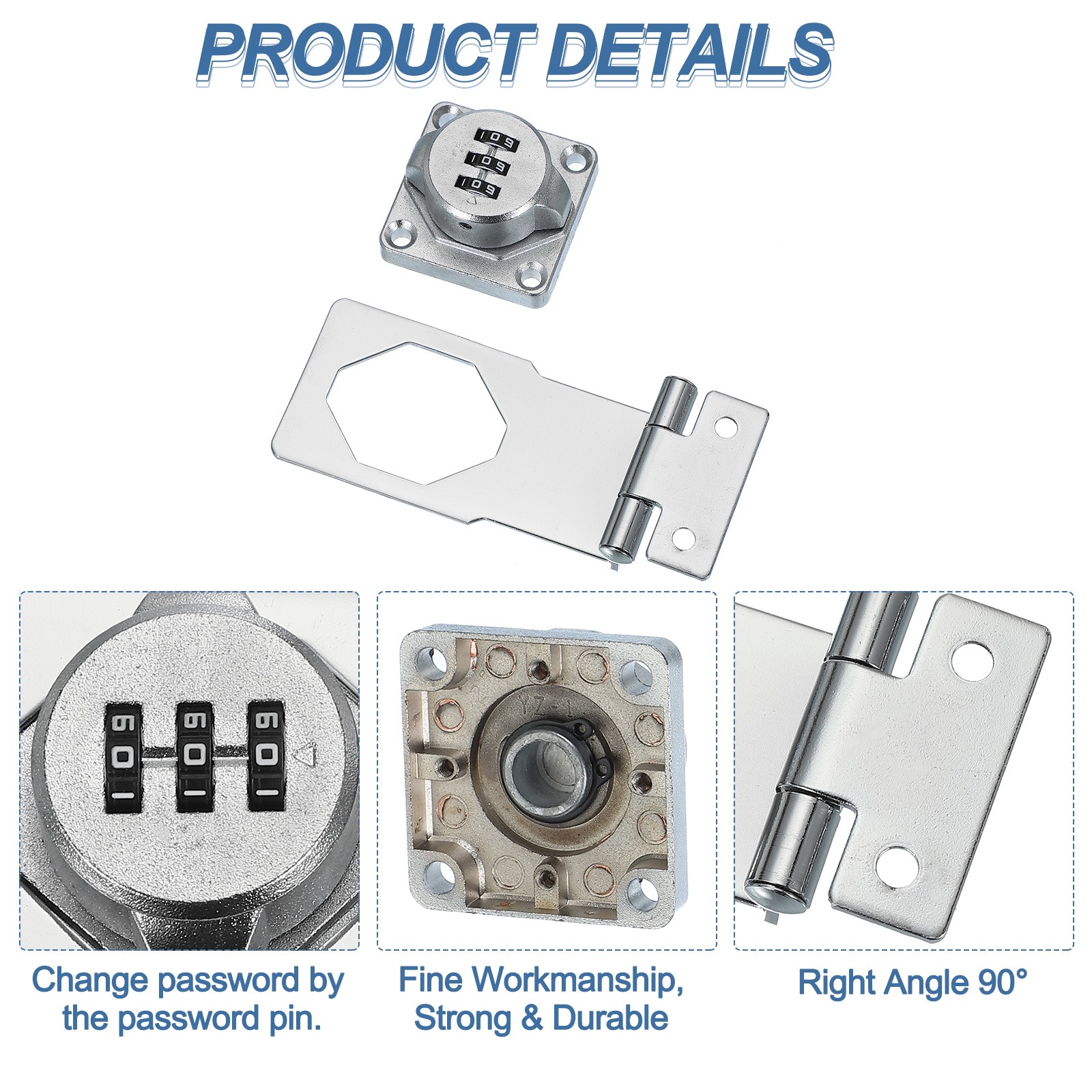 Password Rotary Hasp Locks Mechanical Cabinet Latch Locks 3.5" Silver