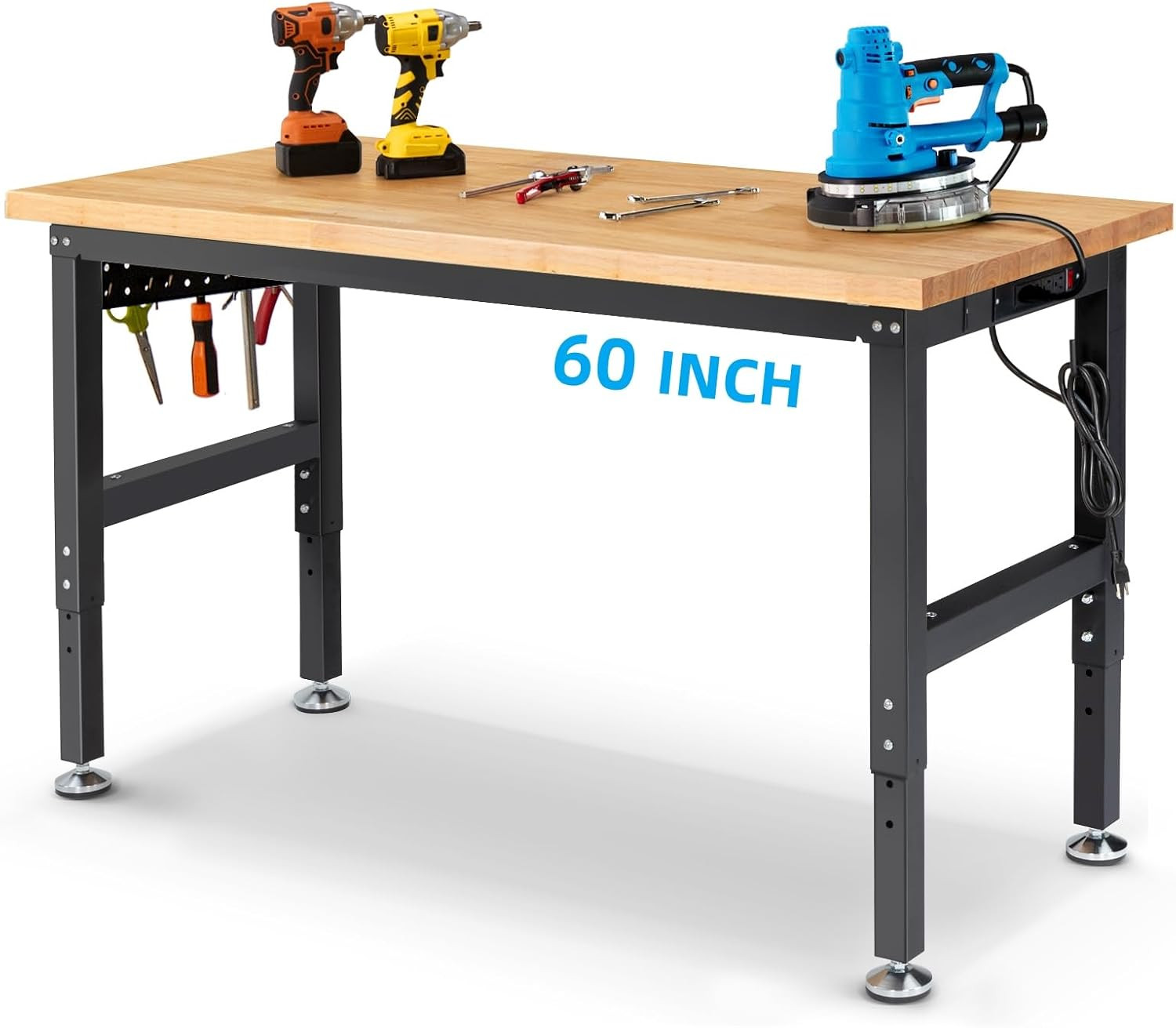 ENJOYWOOD 60" Adjustable Height Workbench with Pegboard & Power Outlet Heavy Dut