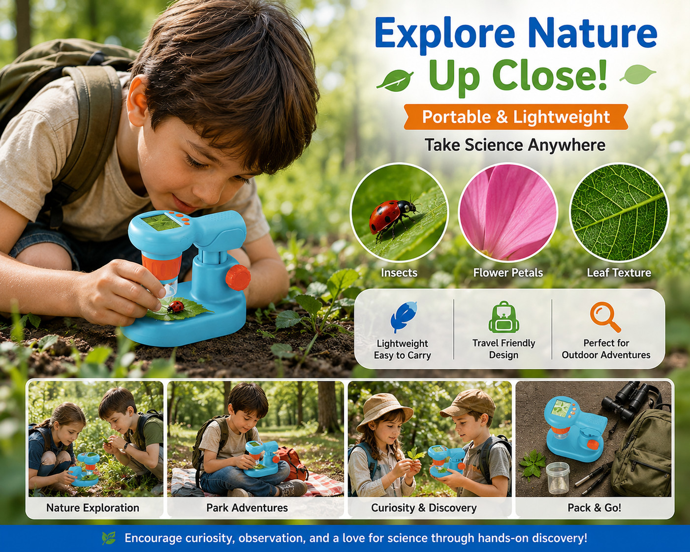 Kids Digital Microscope Kit LCD Screen 800X STEM Science Educational Toy Ages 6+