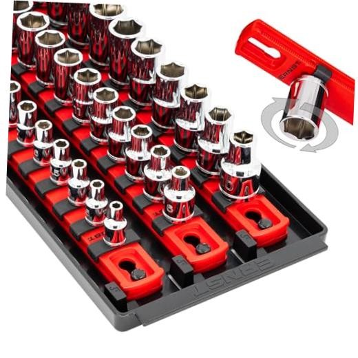 8490 Socket Boss: 3-Rail Socket Organizer Tool Tray with 40 Clips (1/4",