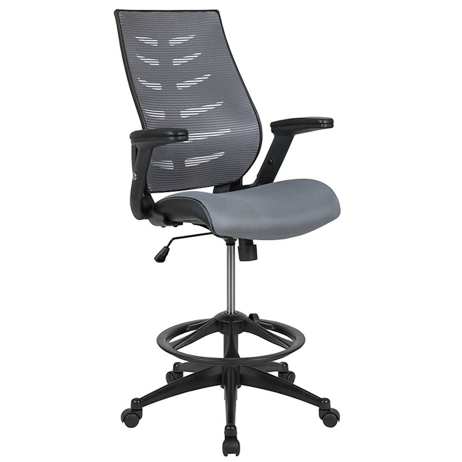 Flash Drafting Chair/Adj Foot Ring/Flip-Up Arms, DkGray - BL-ZP-809D-DKGY-GG