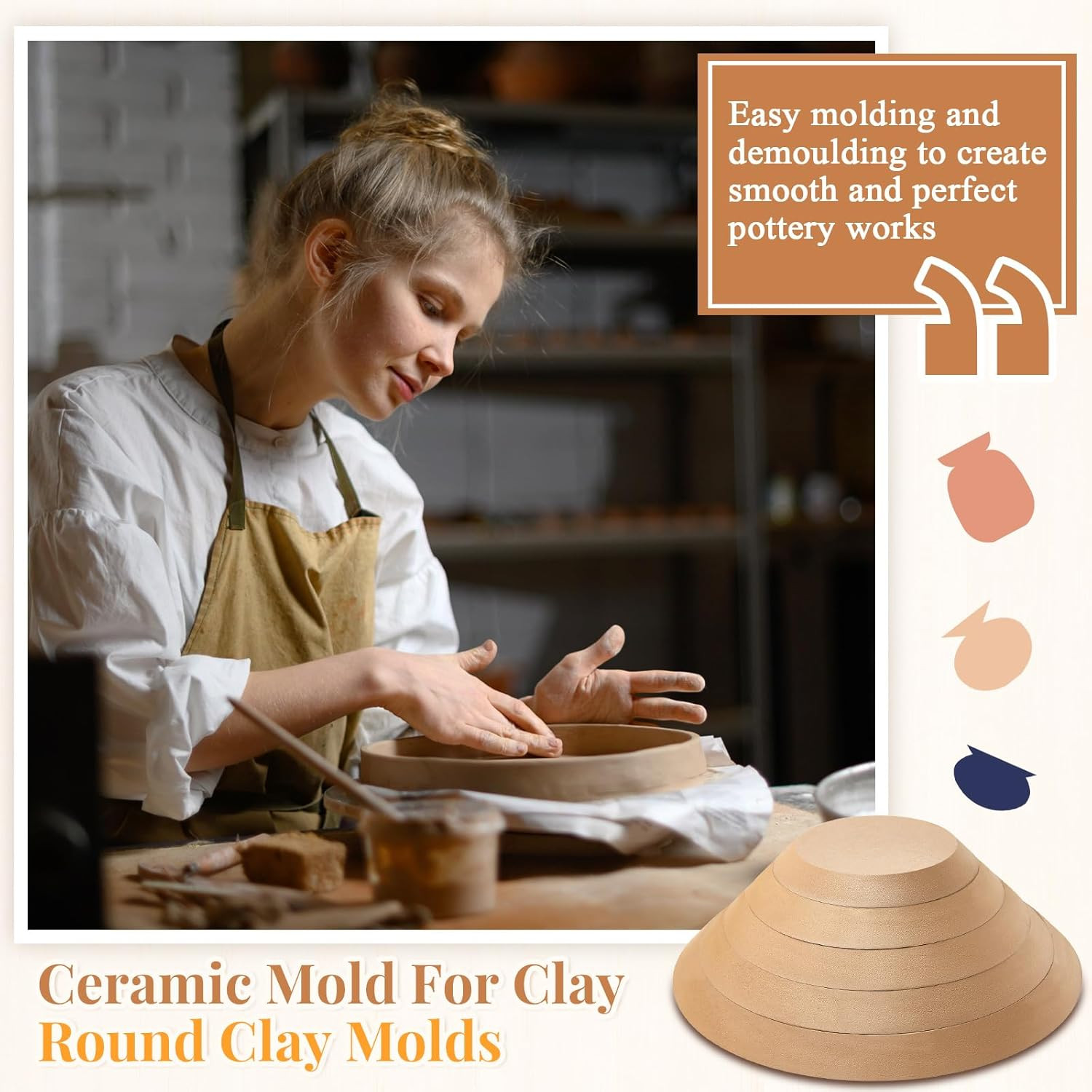 5 Pcs Ceramic Mold for Clay Wooden Pottery Clay Molds for Pottery Ceramic Plate
