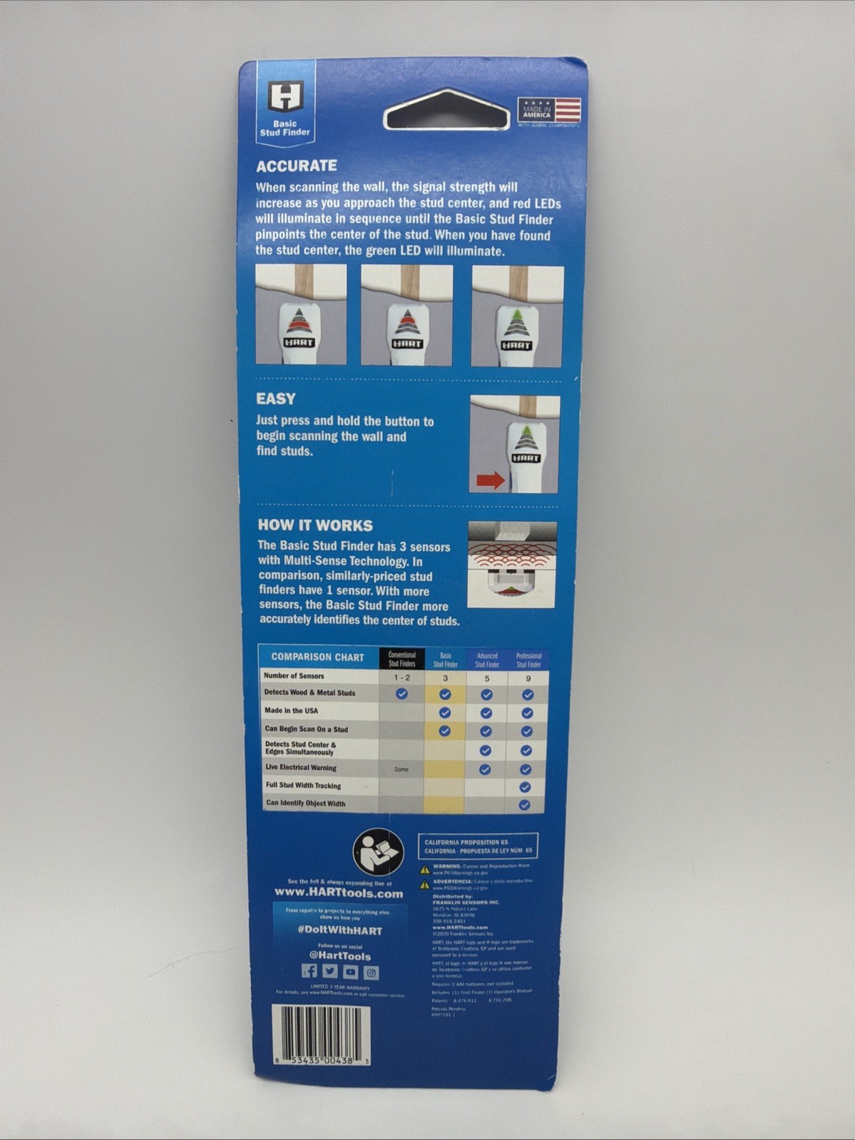 Hart Basic Stud Finder 3 Sensors Accuracy New