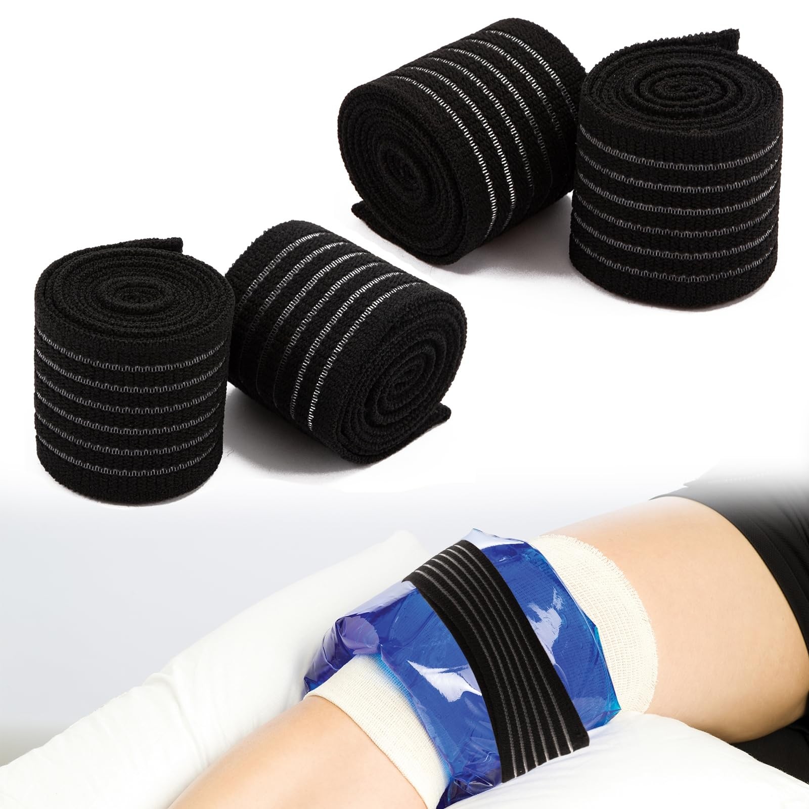 4Pack Elastic Ice Pack Straps,35.5" x 2" Reusable 35 X 2 Inch, Black