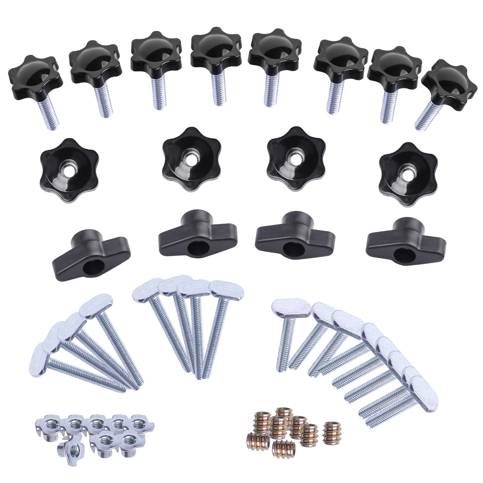 48 PCS 1/420 Inch T Track Bolts Knobs Kit Star TBolts Woodworking Fixture