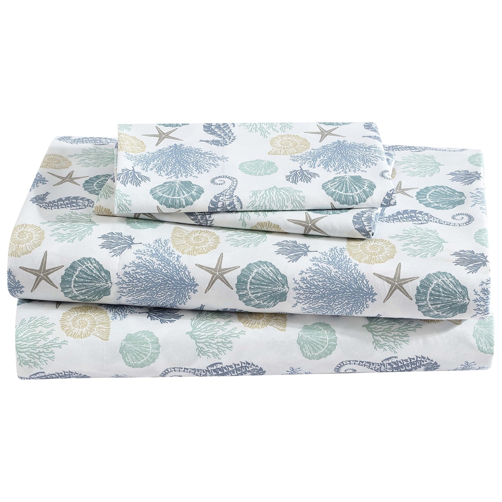 Coastal Print Microfiber Sheet Set, Soft, Comfy, 12" Deep Pockets, King, Briella