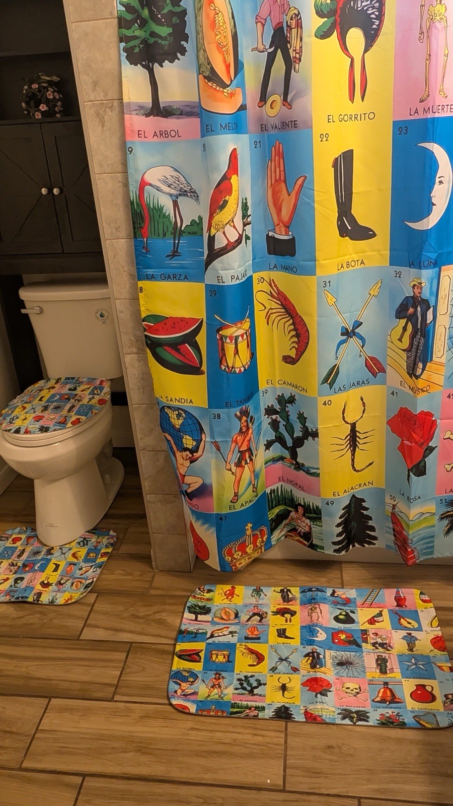 Lotería mexicana set de baño completo  5 piezas