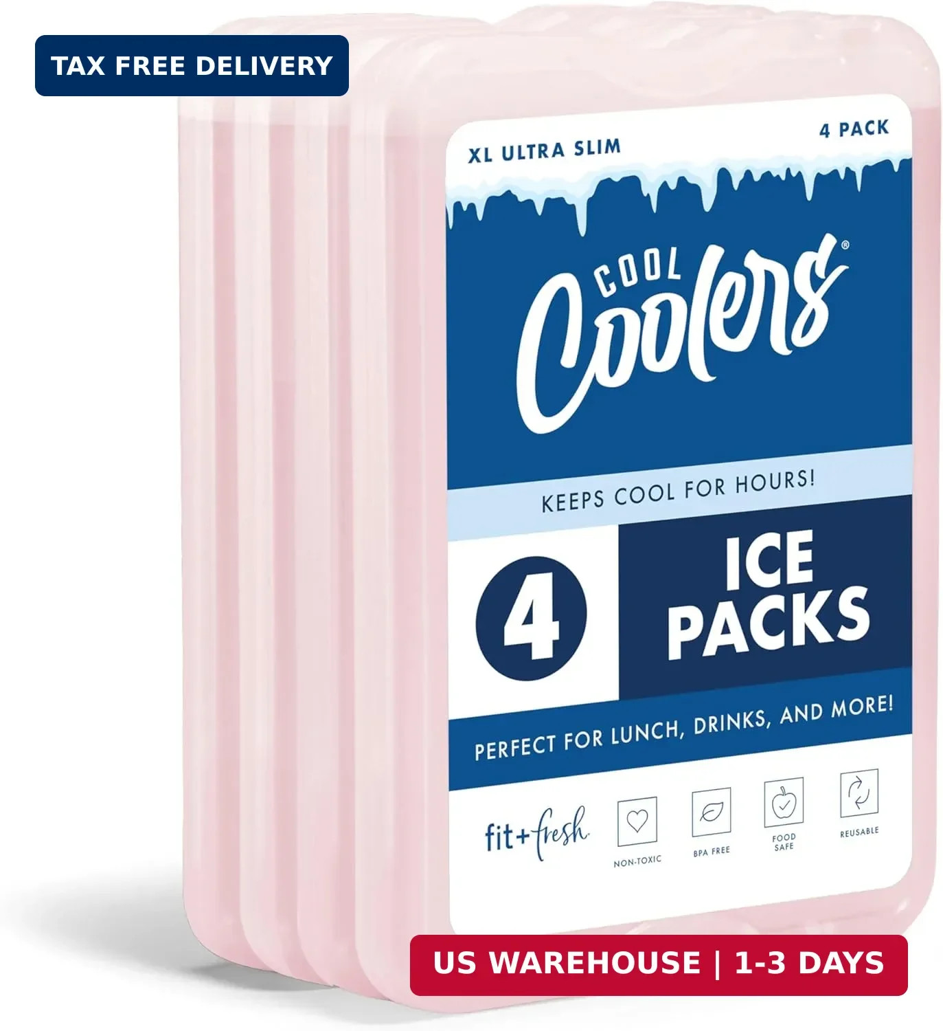 Cool Coolers by Fit & Fresh XL Slim Ice Packs, Quick Freeze Reusable Ice Packs