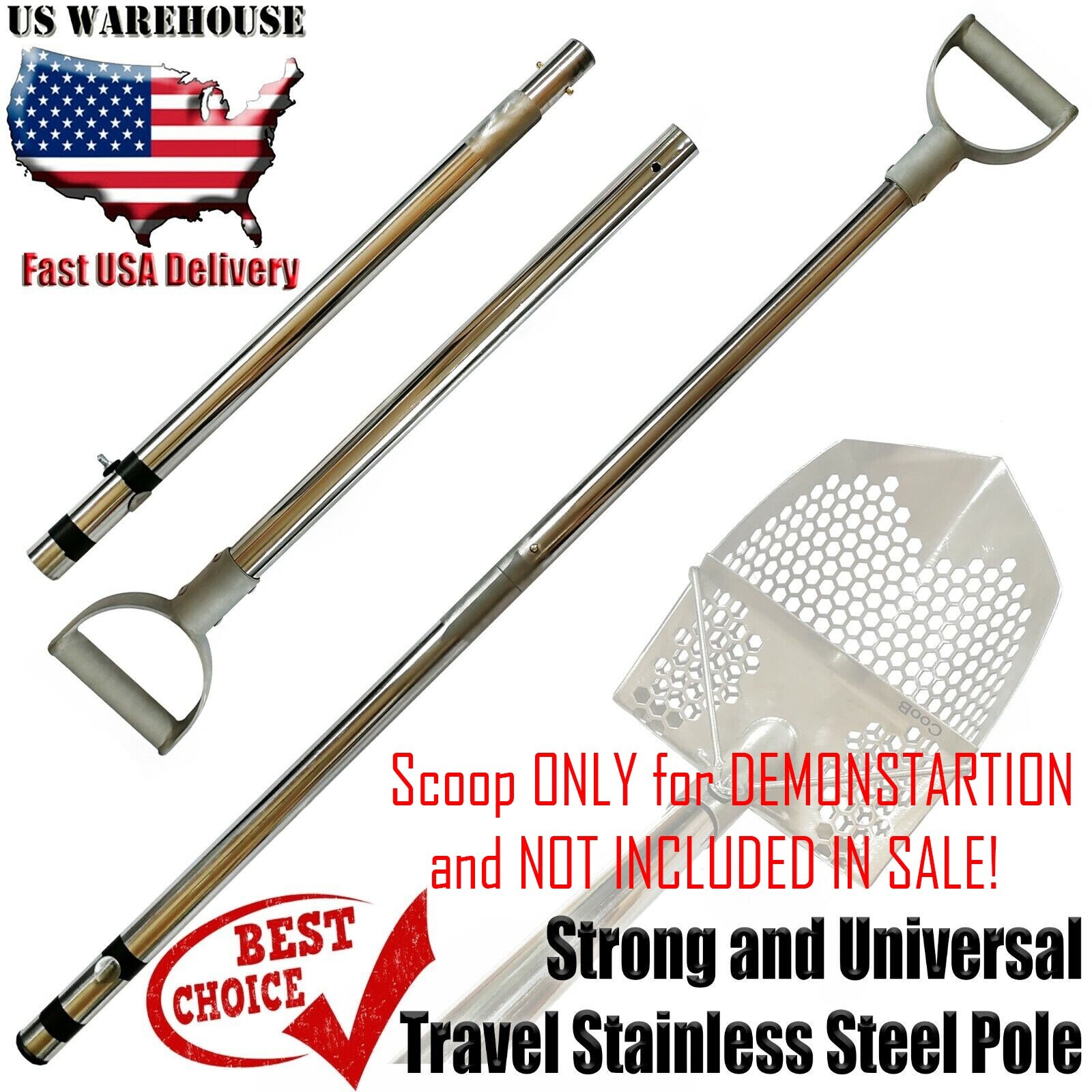 CooB Beach Sand Scoop Metal Detector Detecting Hunting Tool Stainless Steel Pole
