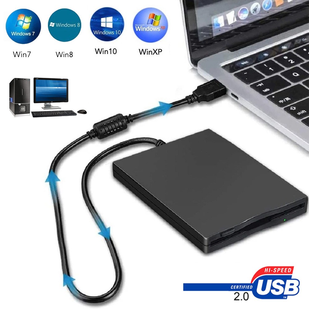 3.5” USB 2.0 Data External Floppy Disk Drive 1.44MB For Laptop PC Win 7/8/10 Mac