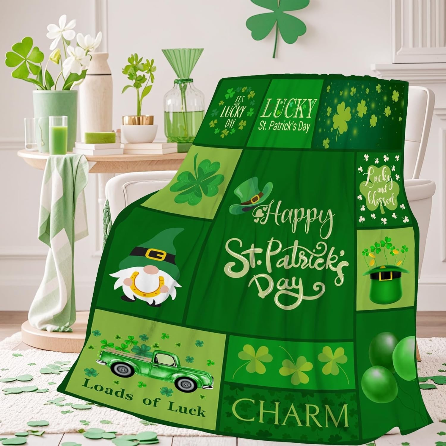 Shamrock Irish Lucky Plush Blanket US Warm Cozy Soft