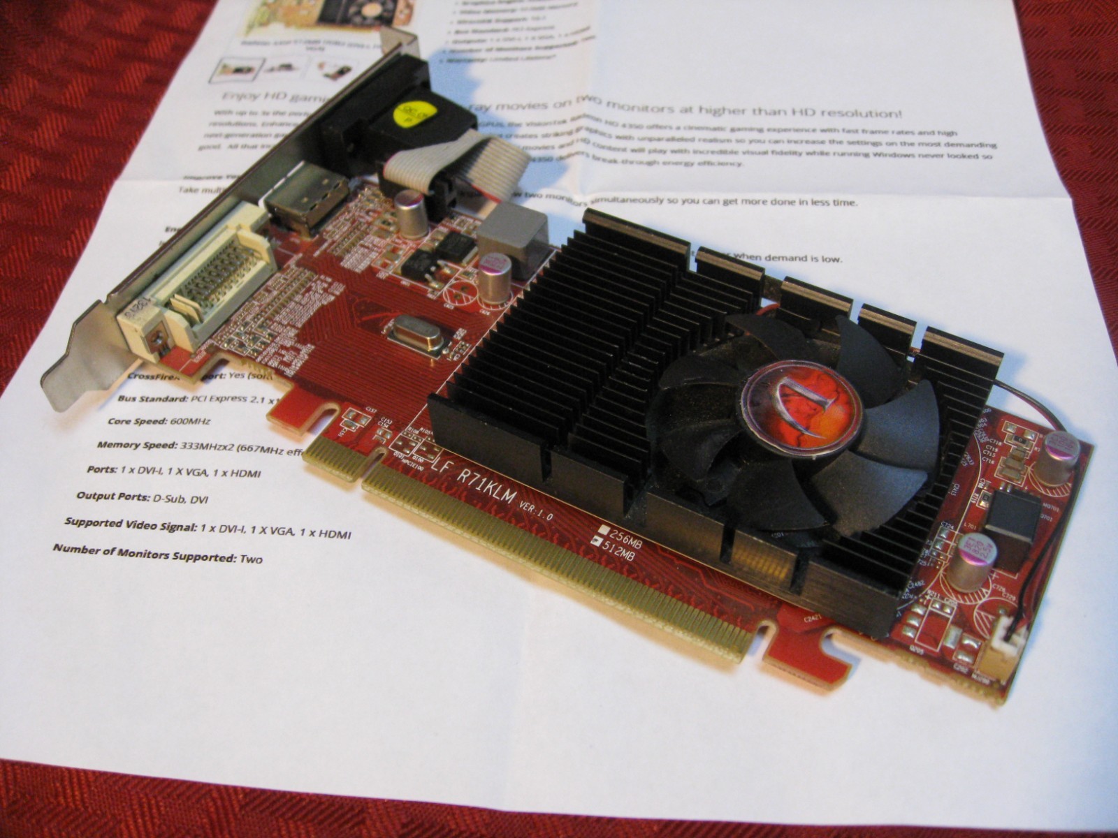 VisionTek ATI Radeon HD 4350 512MB DDR2 PCIe Graphic Card VTK400590 HDMI DVI VGA