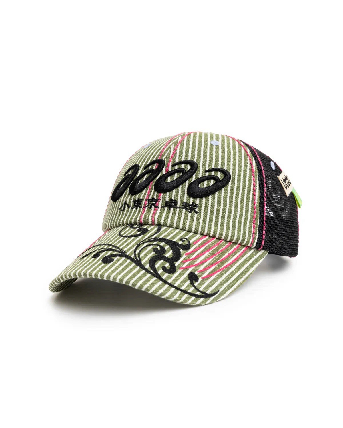 LTTT x ASICS Resolution Trucker Hat Olive Stripe Little Tokyo Table Tennis