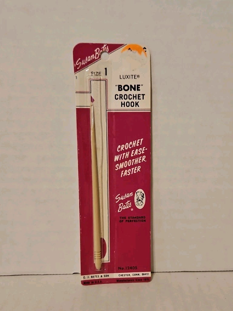 Vintage Susan Bates Bone Crochet Hook Size 00 In-line Head NEW NOS