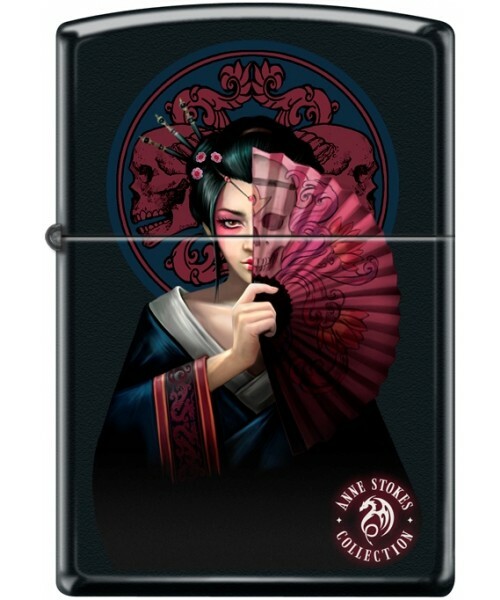 Zippo Lighter: Anne Stokes Geisha Girl - Black Matte