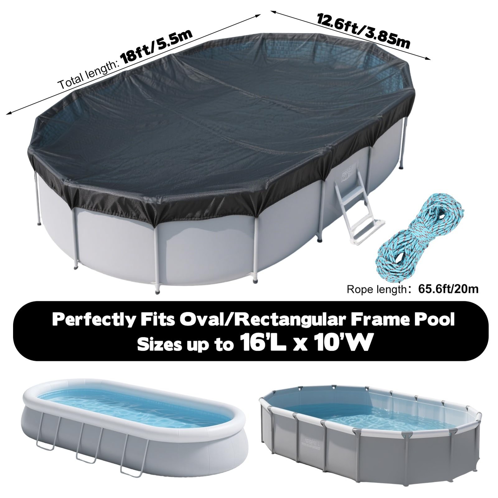 10' x 16' Oval Pool Leaf Net Cover with String, Winter 12 x 18 ft, Blue