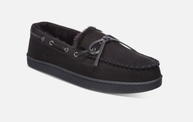 Club Room Mens Moccasin Slippers Black S 6 - 7 NEW $30 100139651