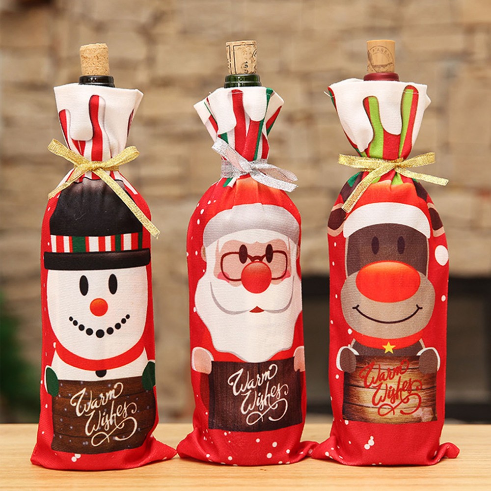 Christmas Wine Bottle Sweater Cover Knit Santa Claus Bottle Bags Snowman Decor