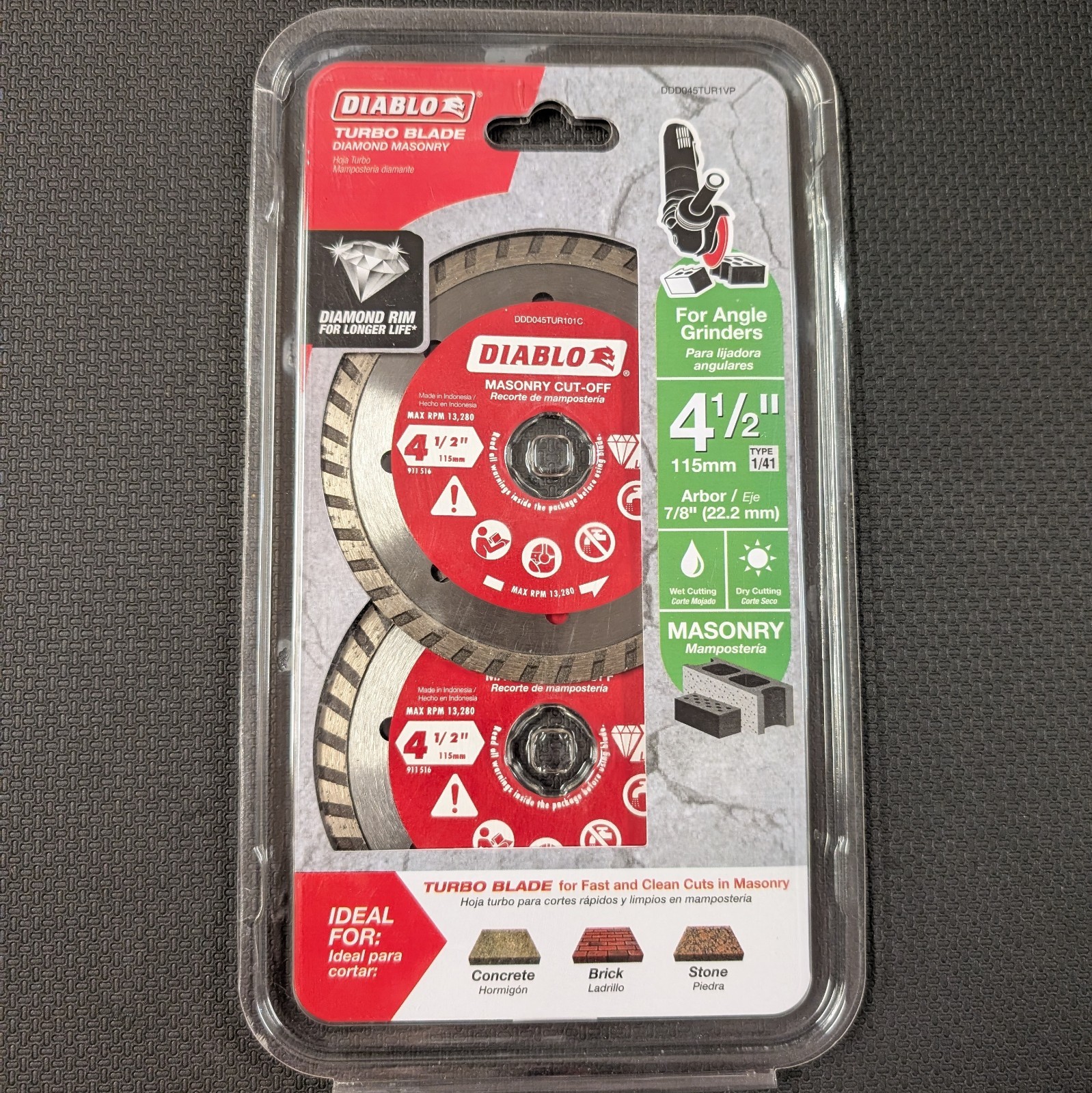 Diablo Diamond Turbo Saw Blade 4-1/2" for Concrete, Brick, Stone, 2-Pack