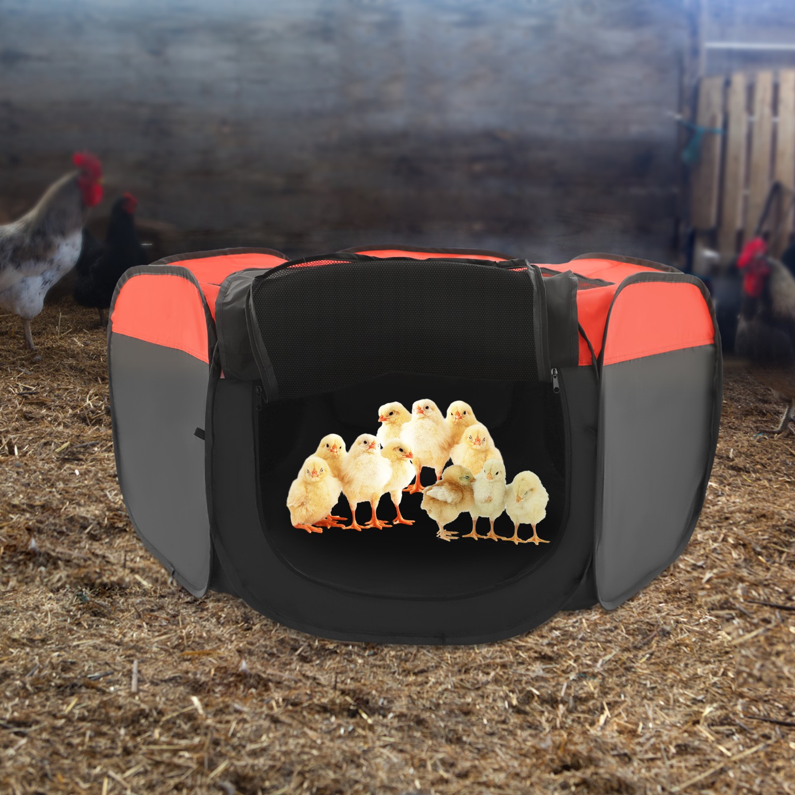 Foldable Brooder Box for Chick,25-Chick Fence Portable Playpen Cage with Pad