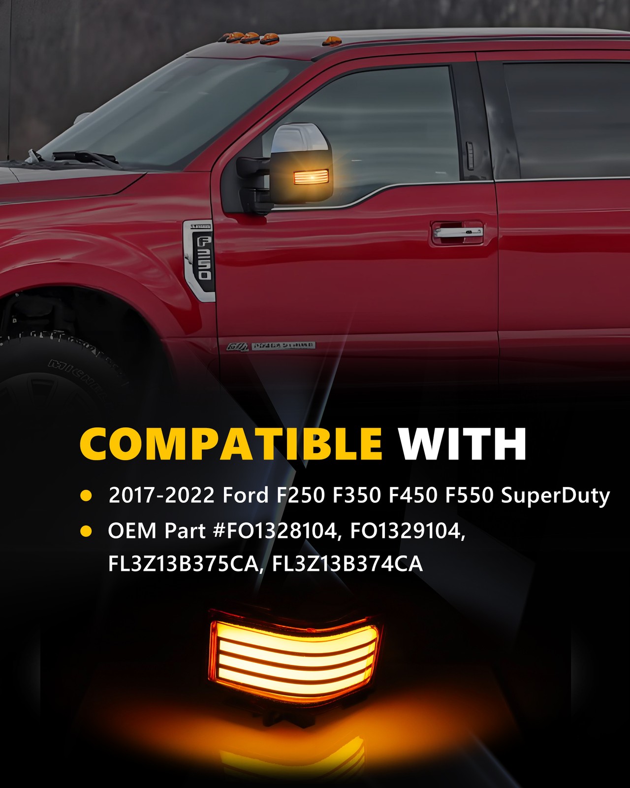 Sequential LED Side Mirror Light For 2017-23 Ford Super Duty F250 F350 F450 F550