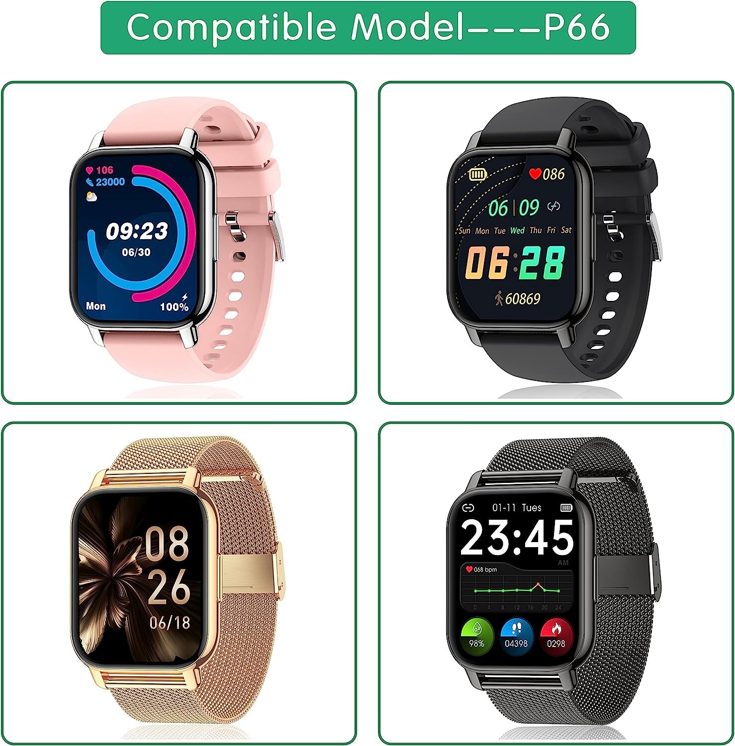 SMART WATCH CHARGER CABLE Magnetic USB 2-Pack Compatible Popglory P66 Portable
