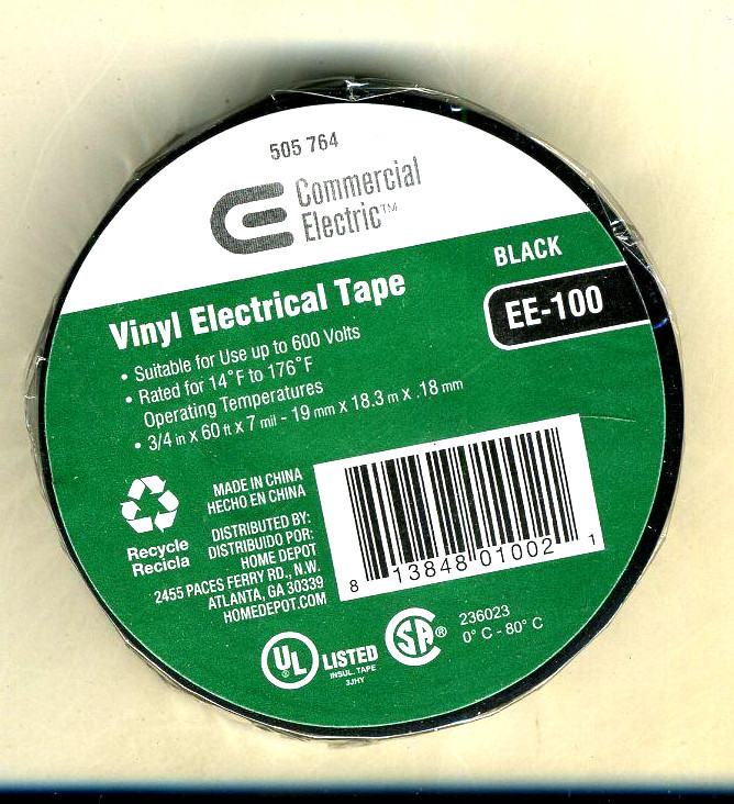 NEW  Commercial Electric 3/4 in x 60 ft Columbia Vinyl Electric Tape BLACK #542