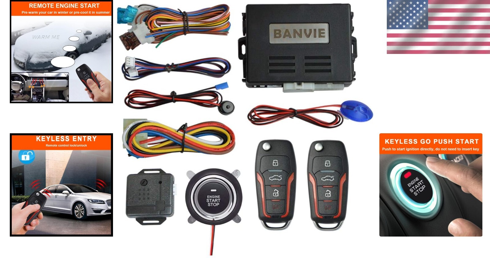 Premium Keyless Entry & Remote Engine Starter - Stylish Push Button Ignition Kit