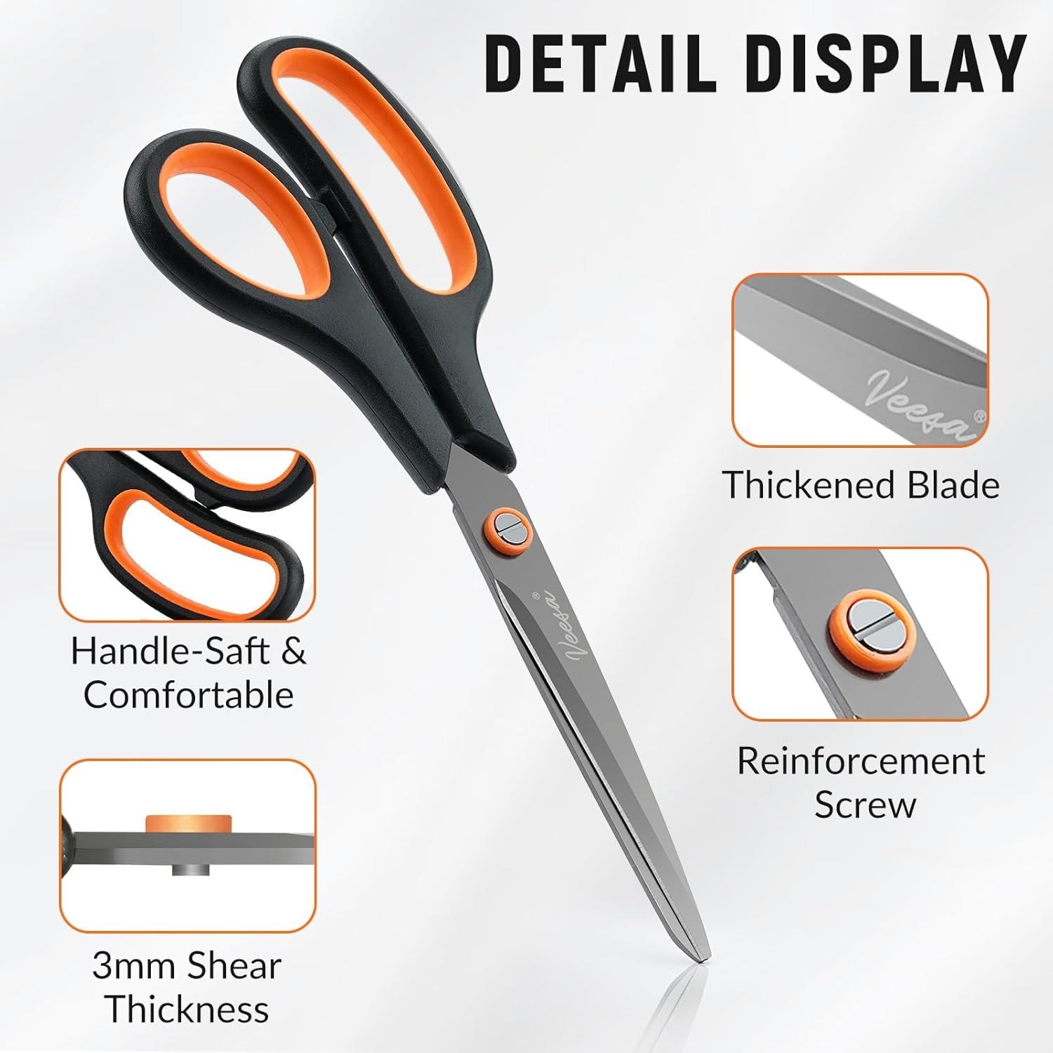 3 Pack Titanium Scissors All Purpose (5.5’’, 7.5’’, 8.5’’), Ergonomic Grip,