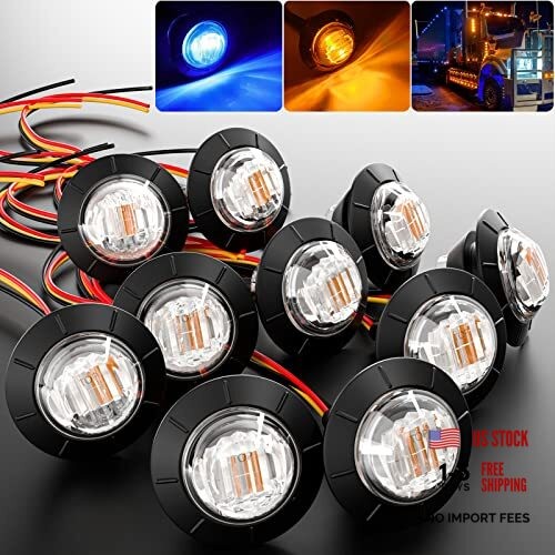 3/4" Round Trailer Marker LED Lights Amber to Blue Amber-Blue (Clear Lens)