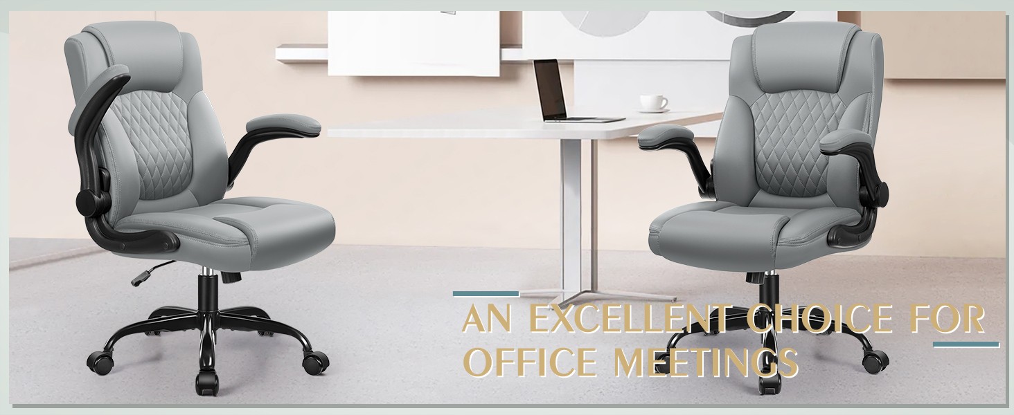 Leather Office Chair, PU Home Computer Desk Chairs with Ergonomic Back Support,