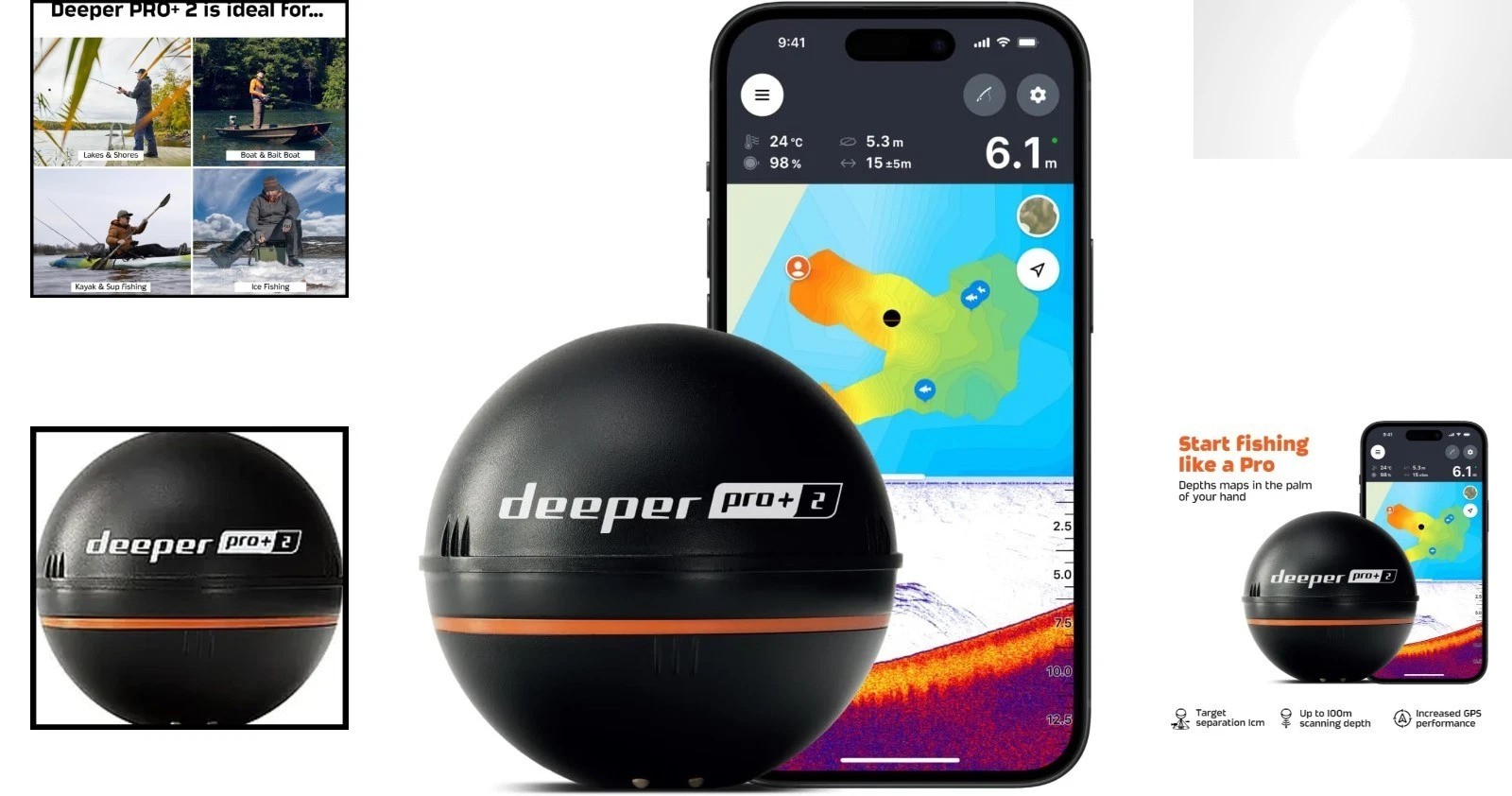 Wireless PRO+ 2 Sonar Depth Finder for Kayaks and Boats - Pinpoint Accuracy