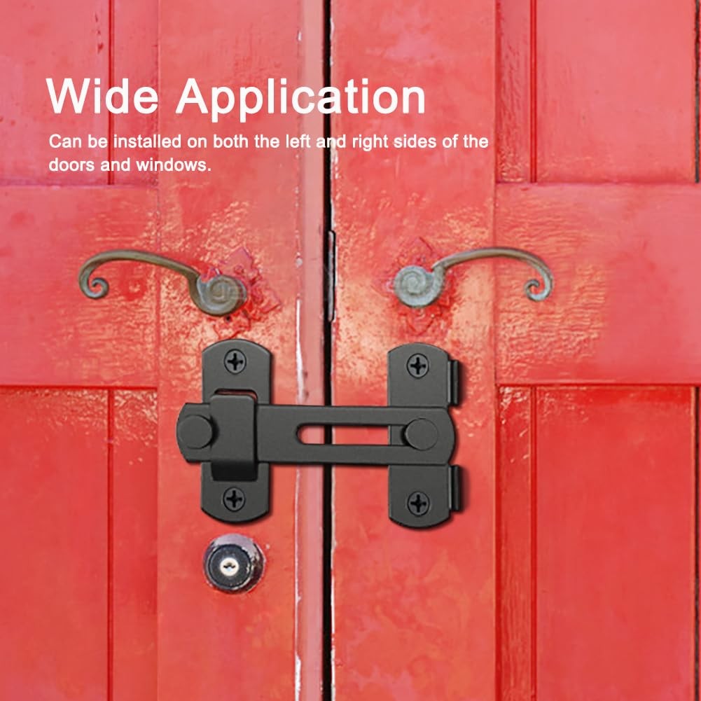 2PCS Barn Door Lock, 180 Degree Flip Sliding Latches, Gate Black