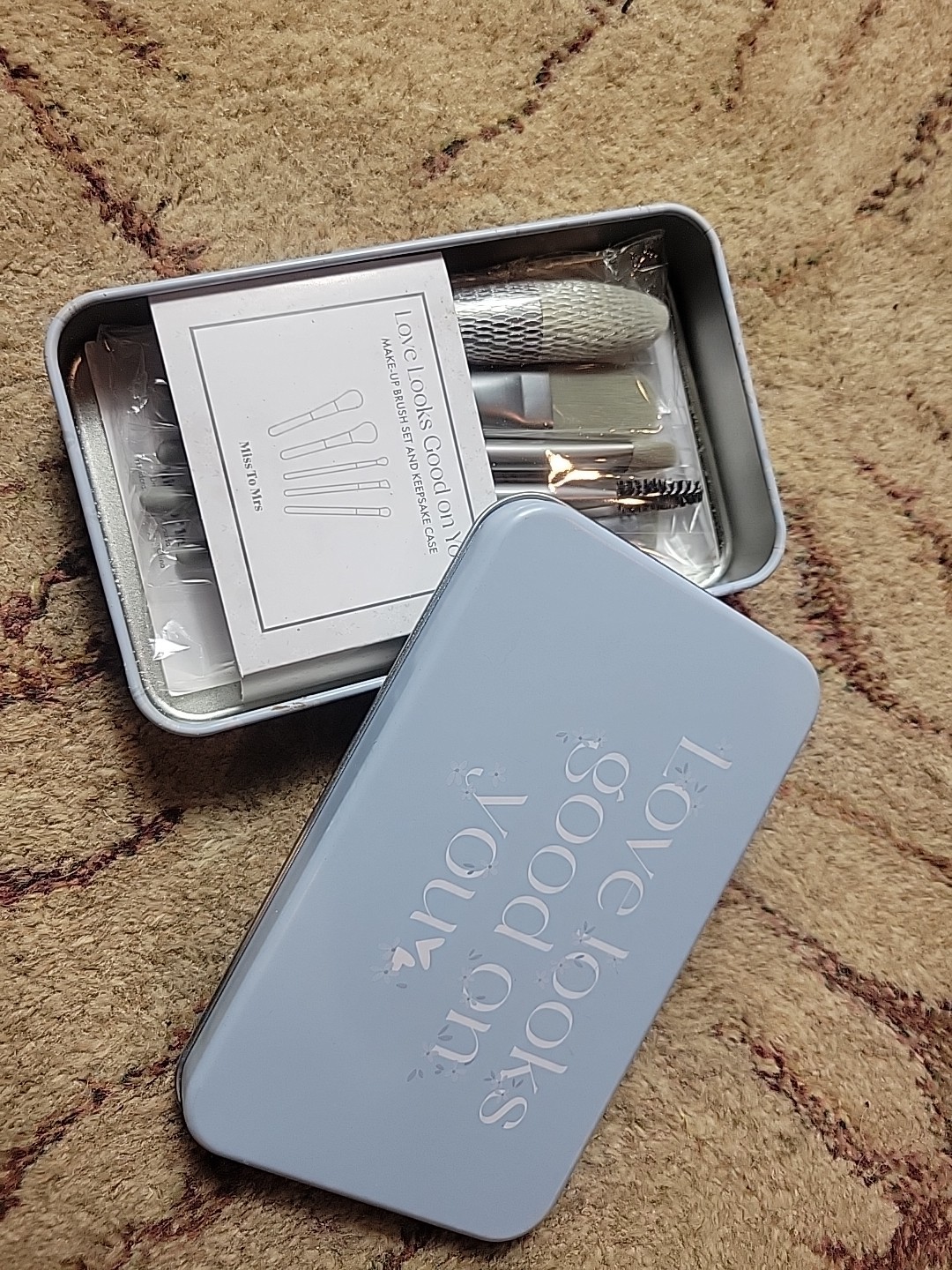 Miss To Mrs Bridal Wedding Box Gifts Make Up Brush Set Metal Tin