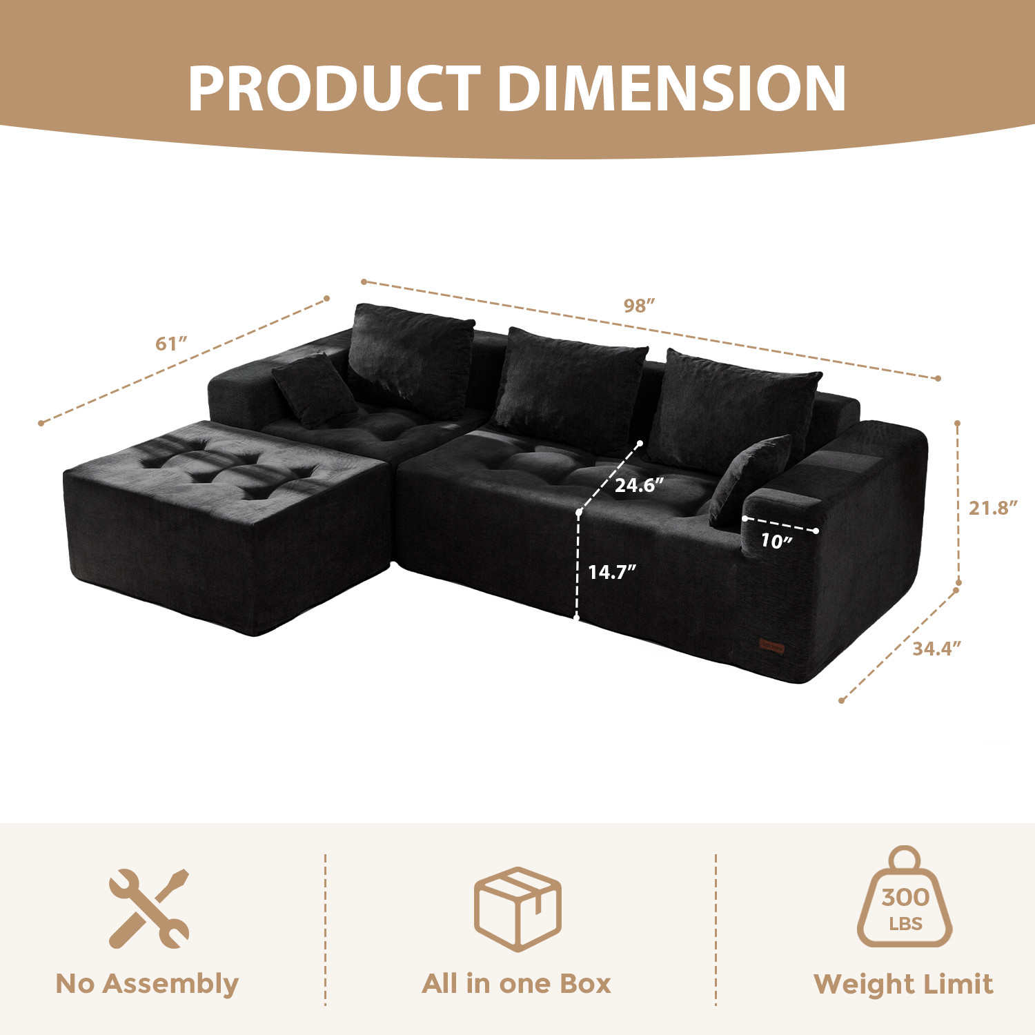 MAXYOYO Modular Sectional Sofa Couch, L Shaped Modern Cloud Couch with Ottoman