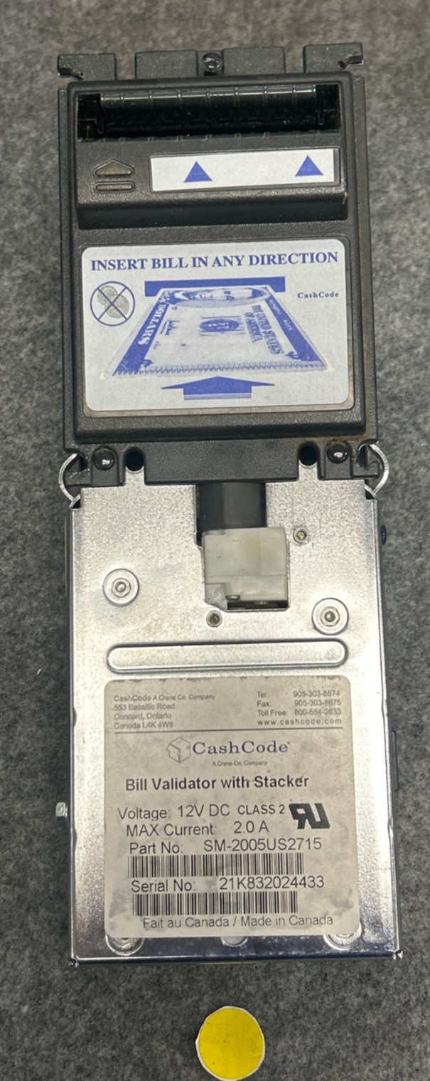 CASHCODE BILL VALIDATOR W/STACKER SM-2005US2715 12V DC 20A