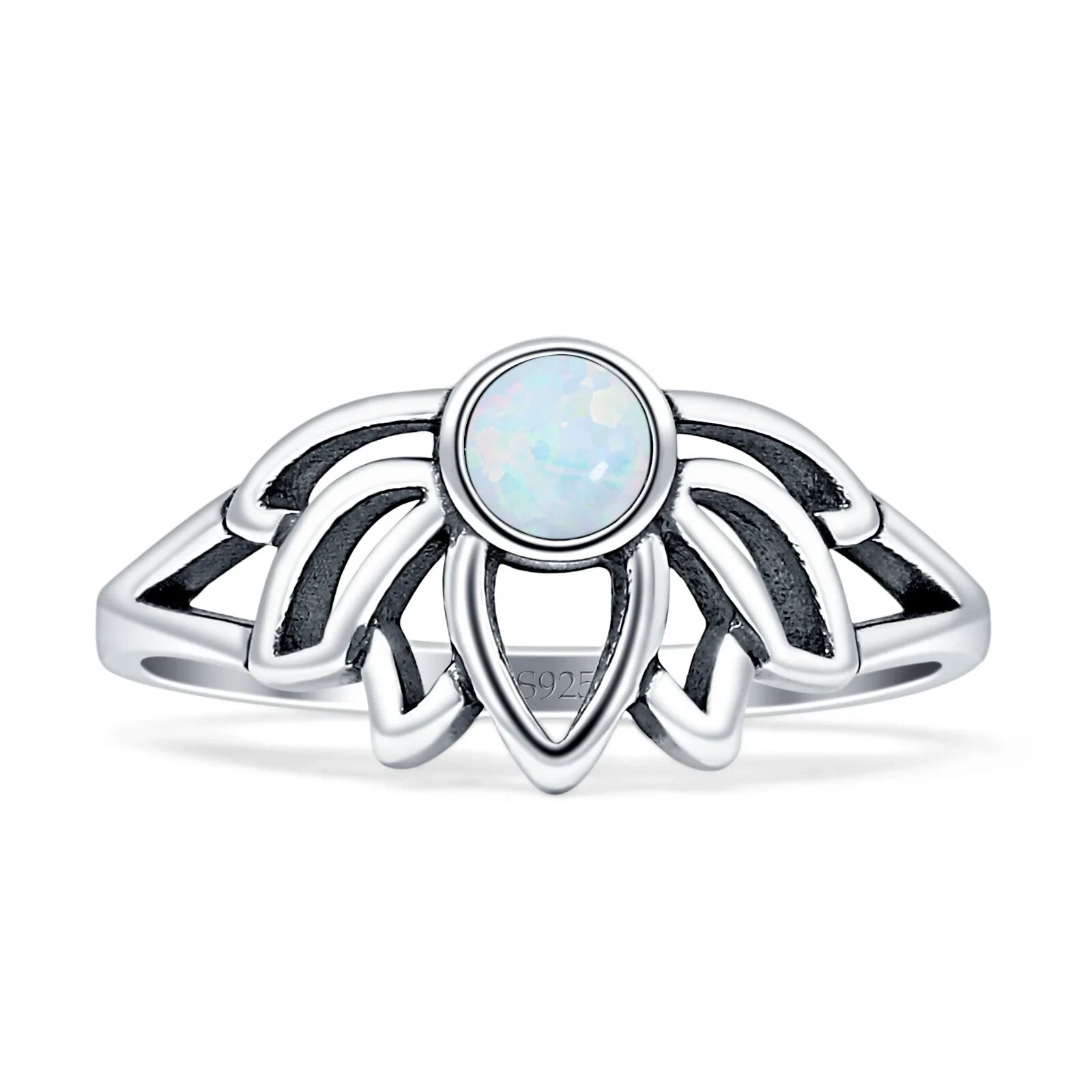 Round Lotus Oxidized Ring 925 Sterling Silver 9.7mm