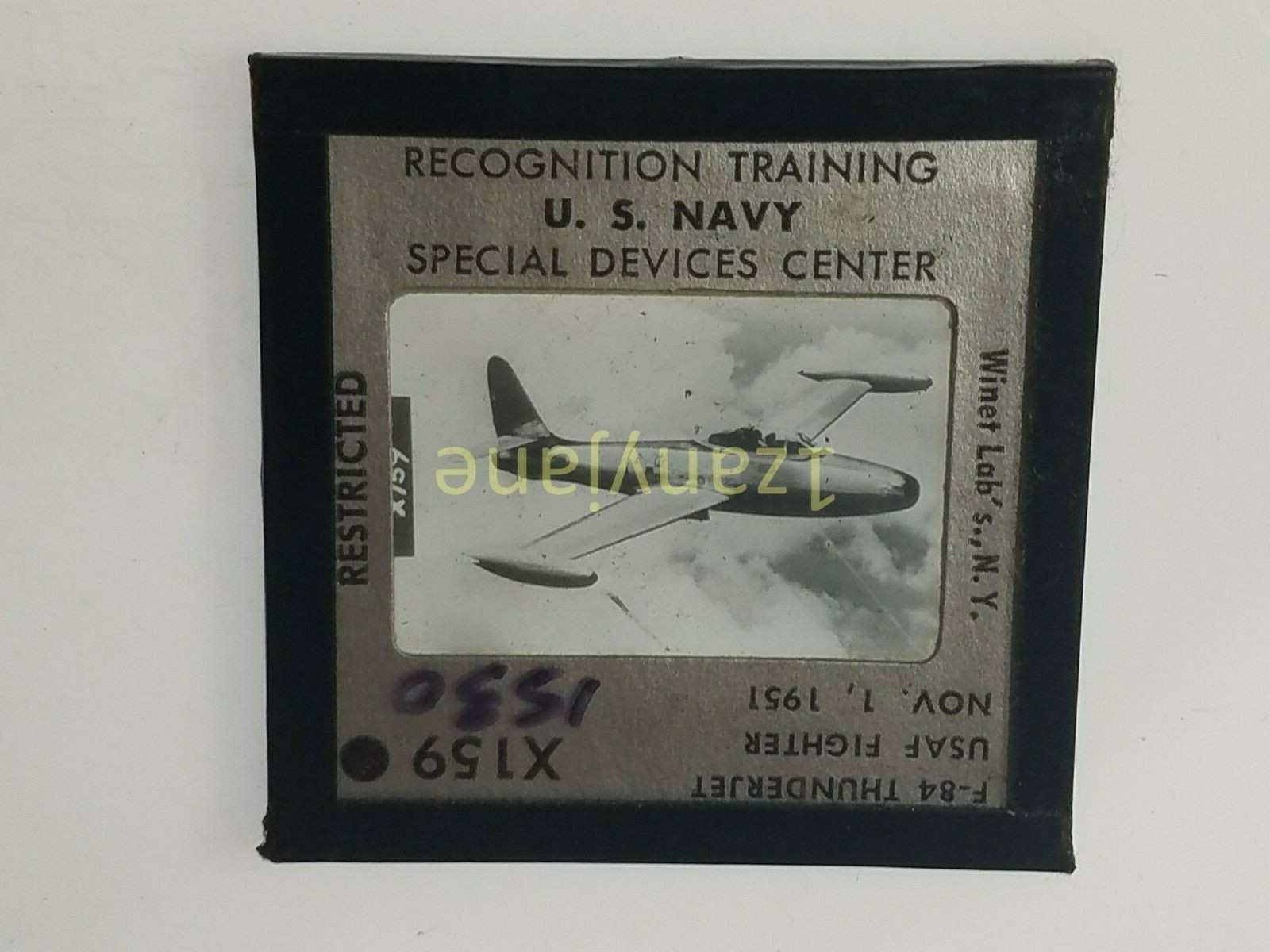 1530 PHOTO GLASS SLIDE PLANE/SHIP Military F-84 THUNDERJET USAF FIGHTER 1951 159
