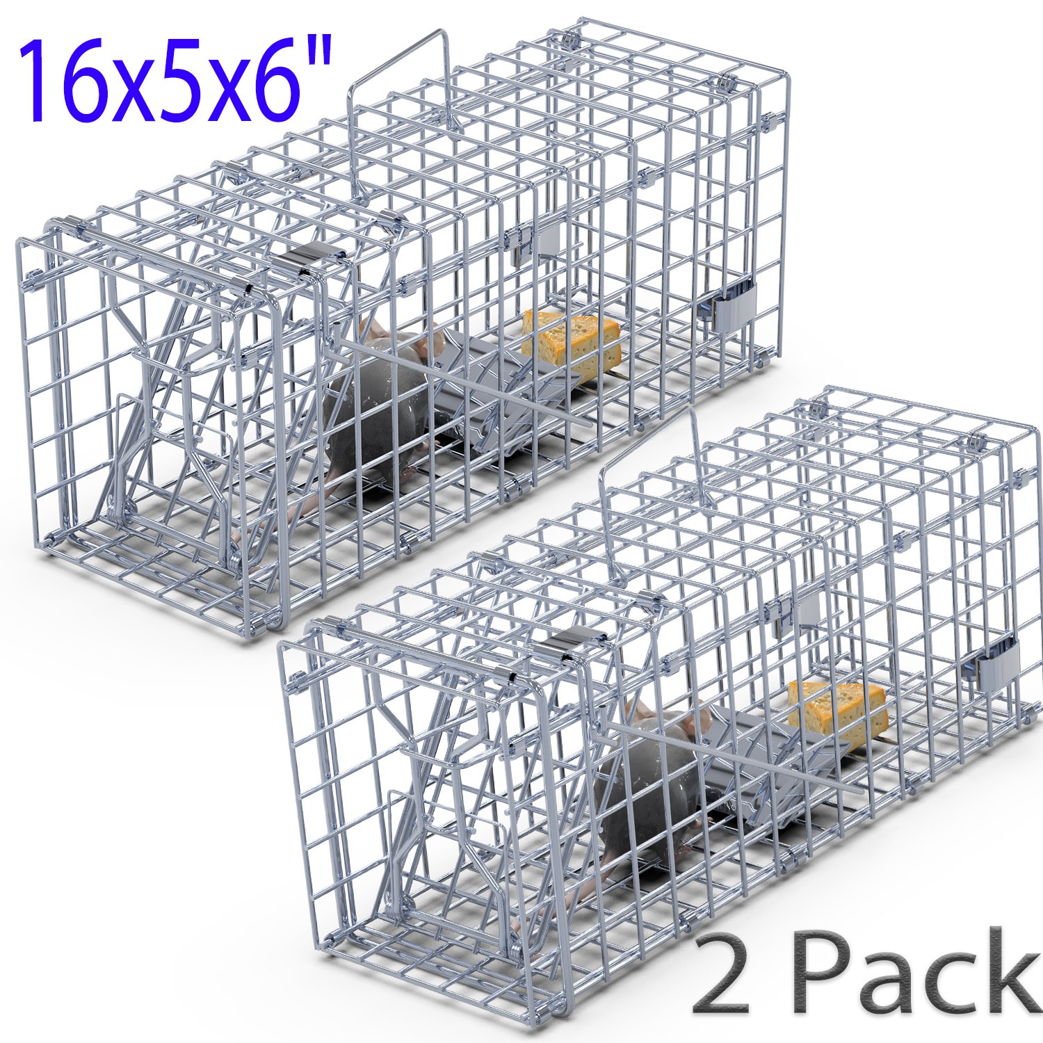 2PCS Humane Animal Rat Trap 16x5x6" Steel Cage for Squirrel Mice Mouse Live Trap