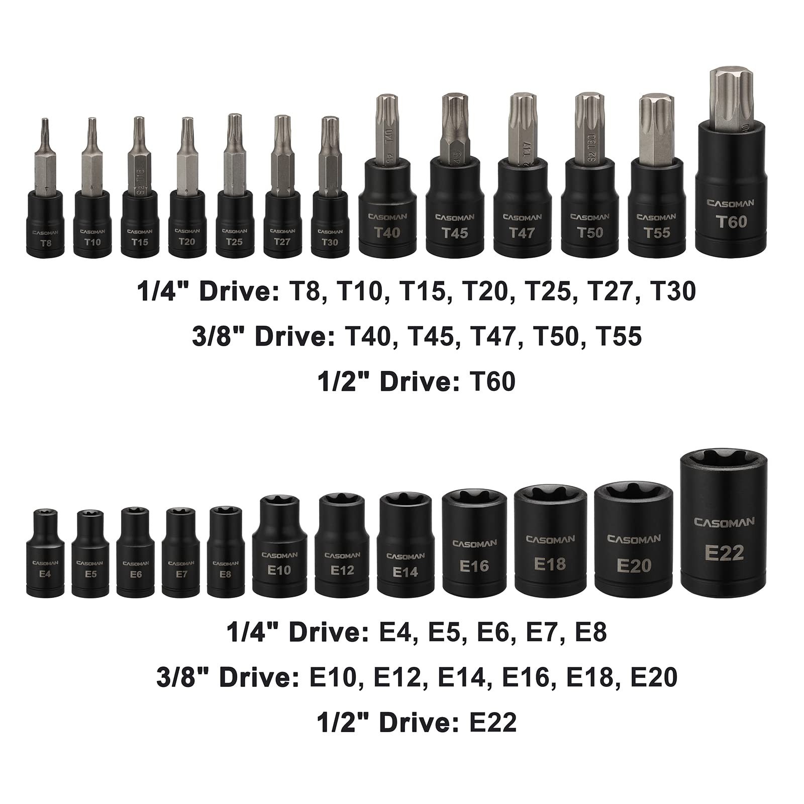 25 Piece Torx Bit Socket and External Socket Set 13 Star Socket Bits (T8- T60)&