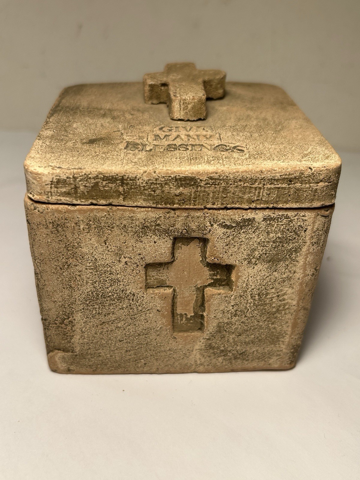 Blessing Box Clay With 11 Crosses 4”