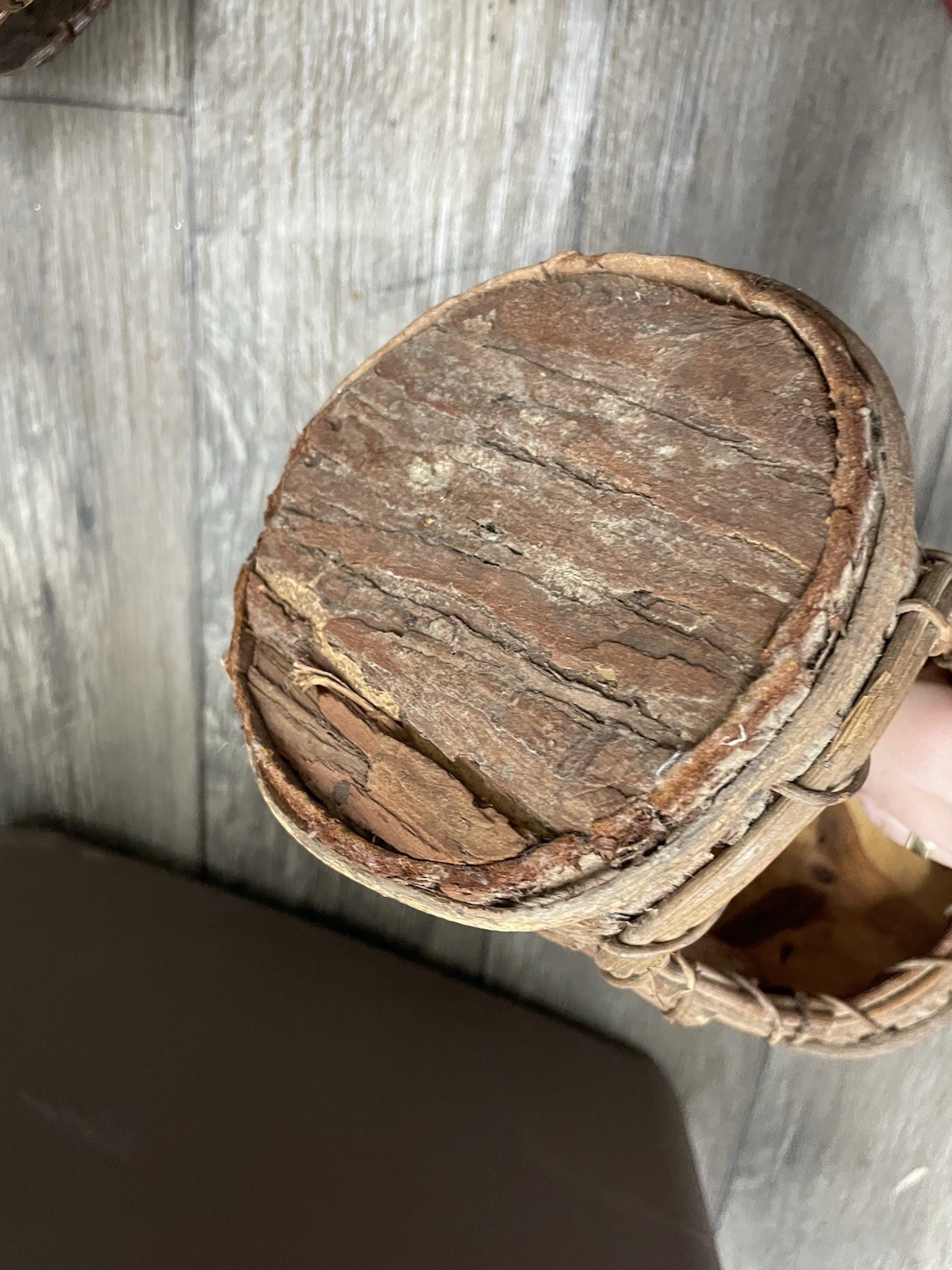 Handmade Baskets Rustic Lot Of 2 Tree Bark & Vine Brown 2 Sizes