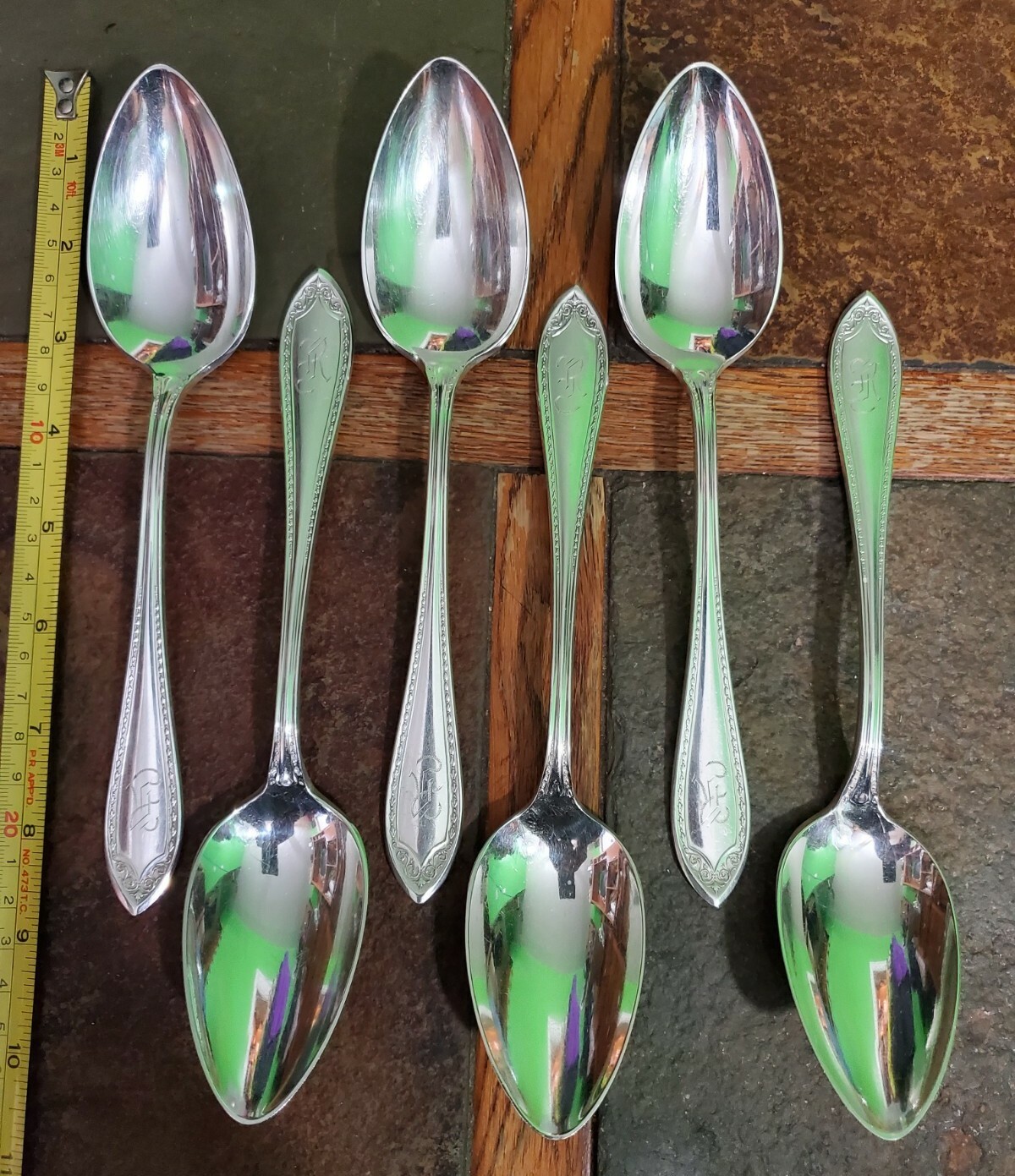 👌LOT OF 6 ONEIDA ANTIQUE c1910 SHERATON SILVERPLATED TABLE SERVING SPOONS🍲🥄