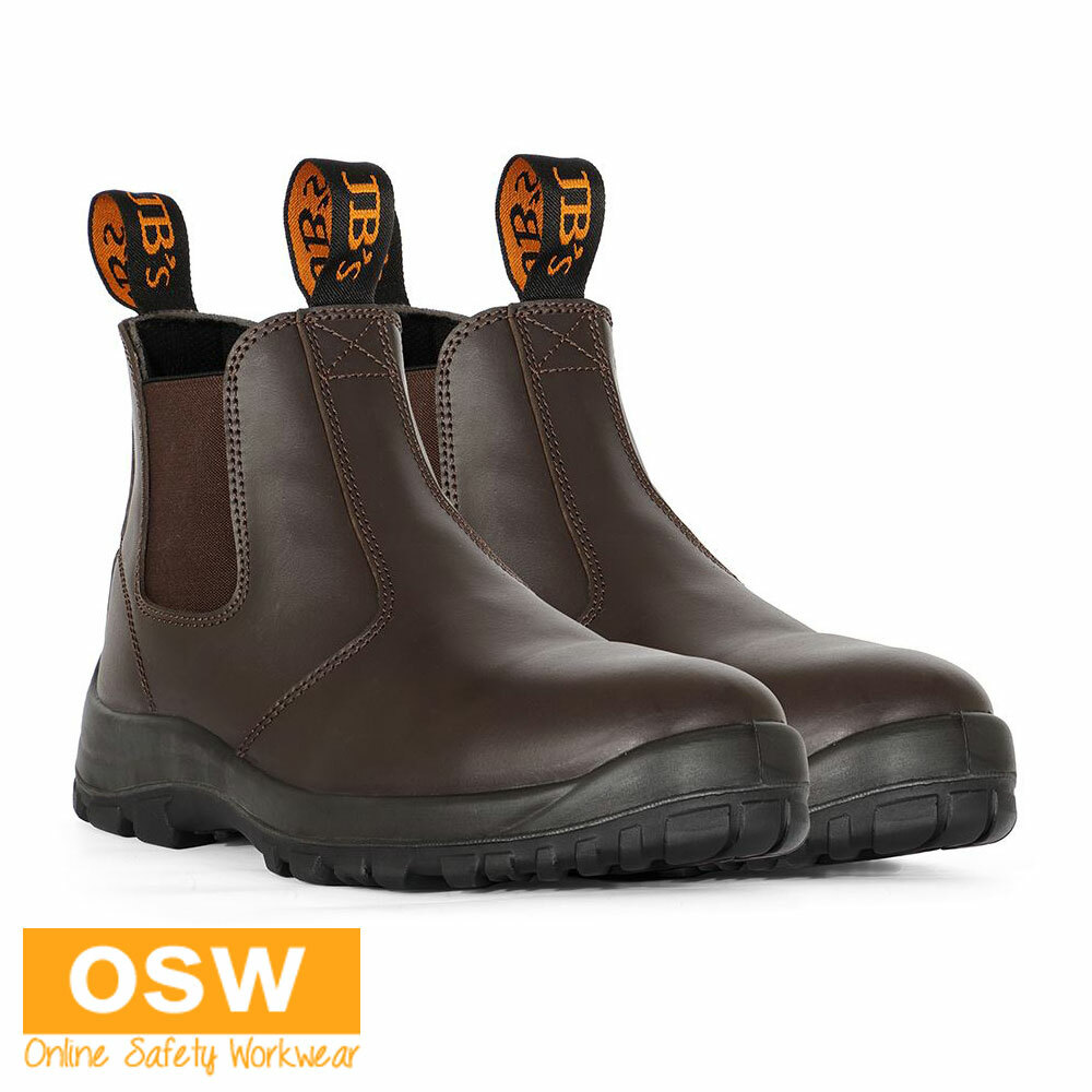 Mens Traditional Builder Tradie Soft Toe Elastic Side BROWN Easy-Pull Work Boots