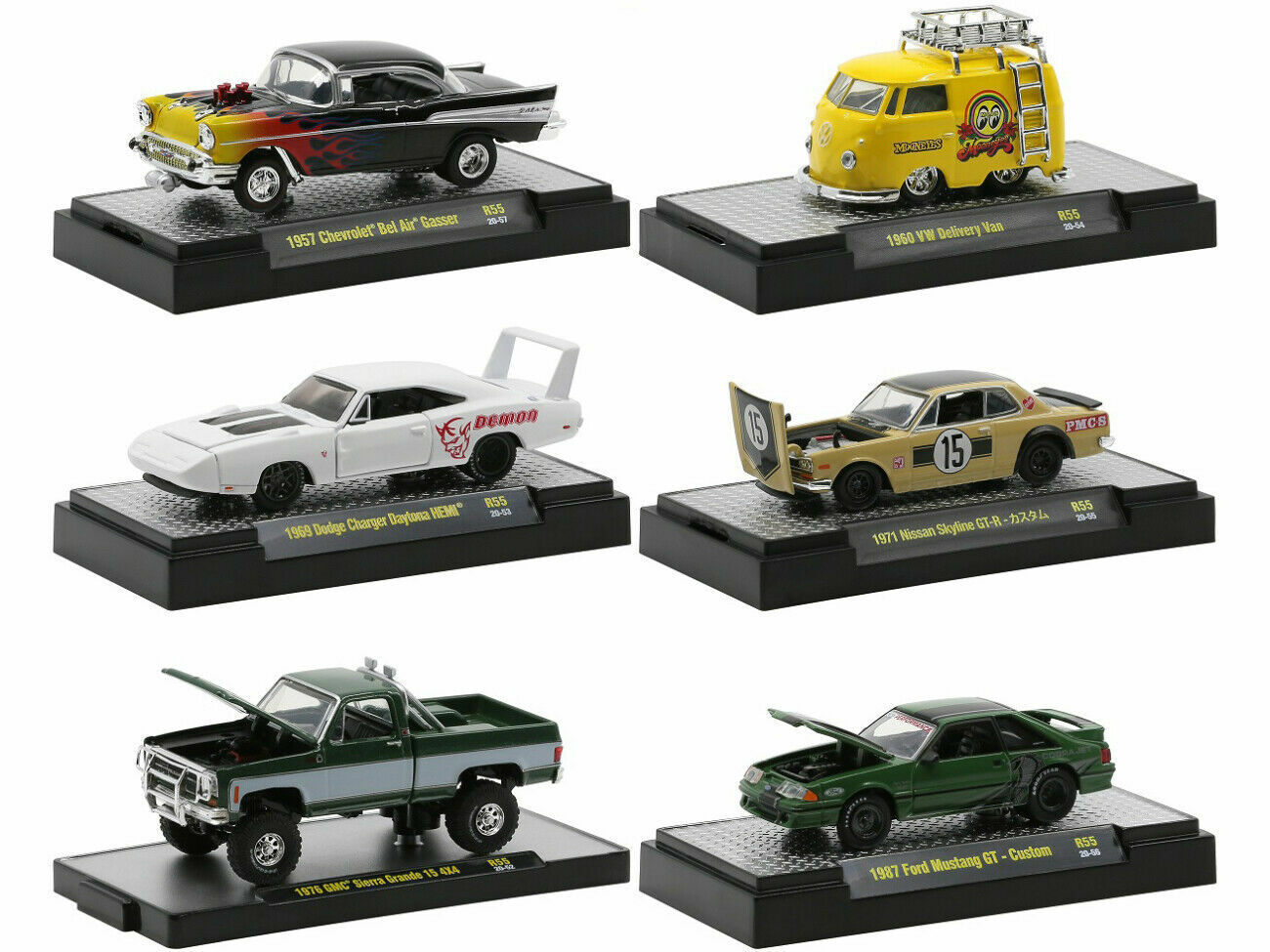 AUTO MEETS 6 CARS SET, RELEASE 55 IN CASES 1/64 DIECAST BY M2 MACHINES 32600-55