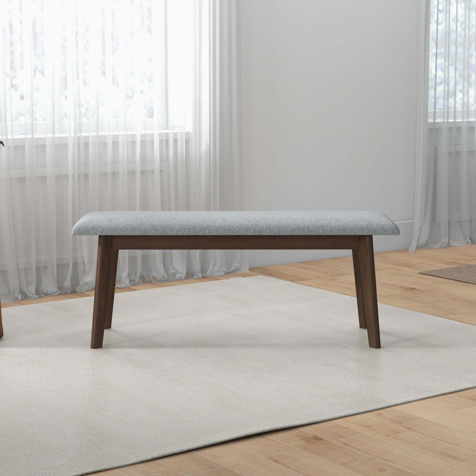 Fabric Upholstered Solid Wood Bench, Padded Storage Bench for Entryway