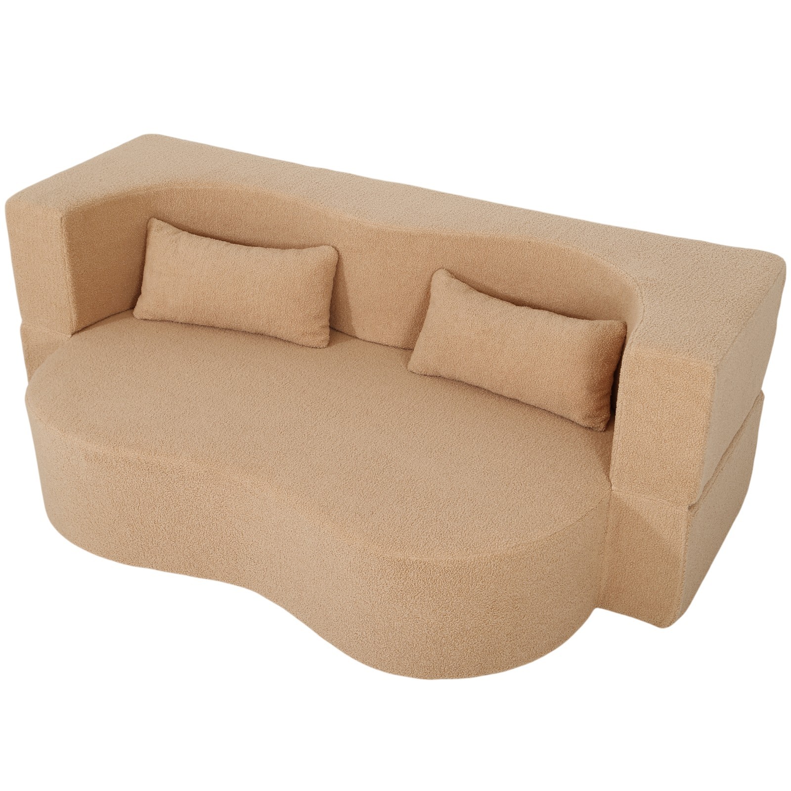 2 in 1 Convertible Sofa Bed Full Size Folding Couch Teddy Loveseat with 2 Pillow